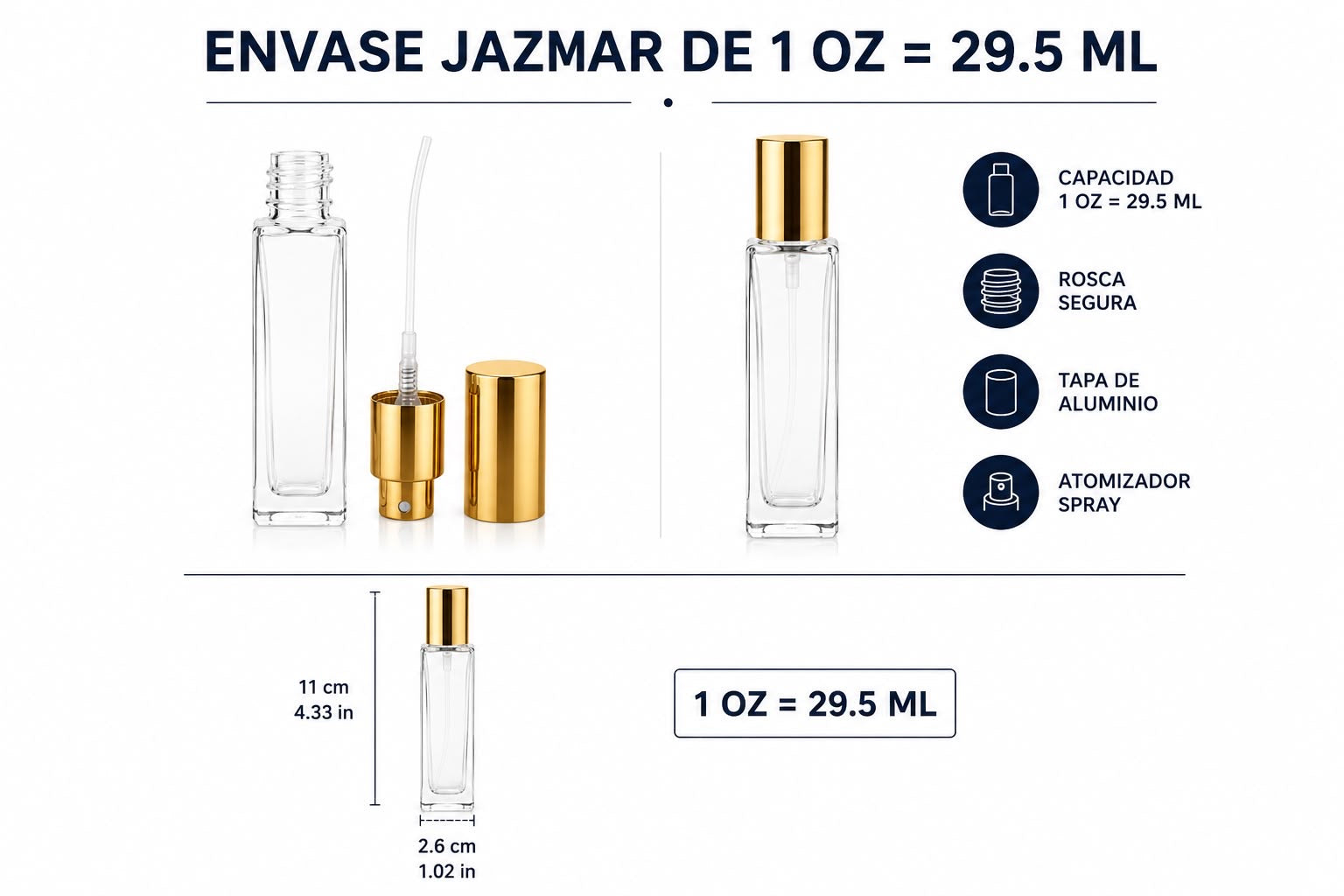 Envase con Atomizador 1oz = 29.5ml | Empty Perfume Bottle