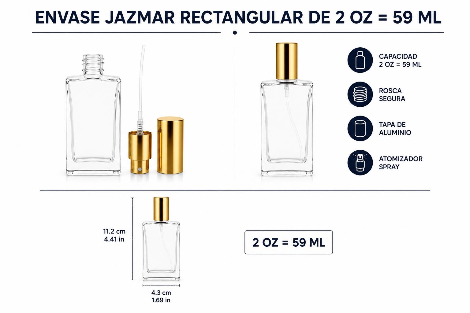 Envase con Atomizador 2oz = 59ml | Empty Perfume Bottle